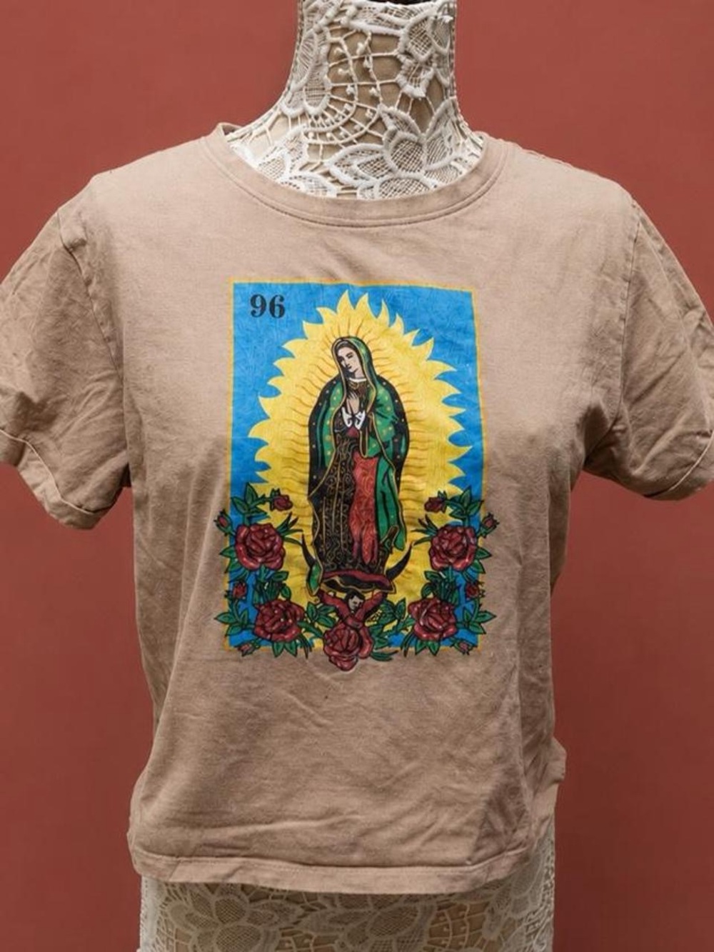 Cute graphic baby tee featuring Our Lady of Guadalupe 🌹